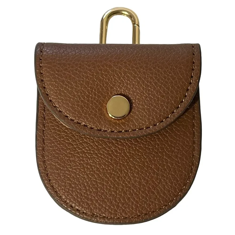 Anne Klein Brown Faux Leather Coin Purse Keychain Gold Clasp Charm